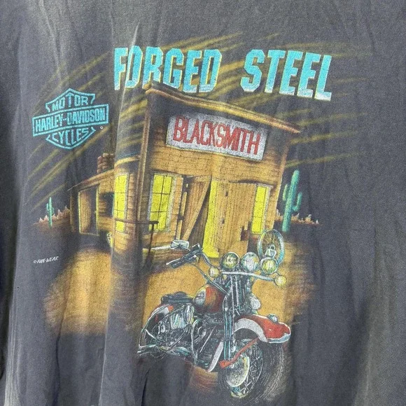 Vintage Harley-Davidson Shirt Mens XL Black Forged Steel Blacksmith Graphic 90s
